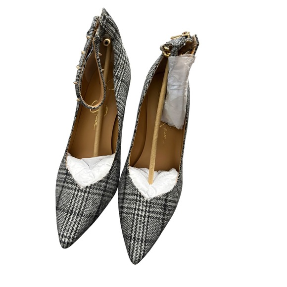 Jessica Simpson Shoes - Jessica Simpson Witnee Plaid Spiked Chain Ankle Strap Pumps Black White 8M